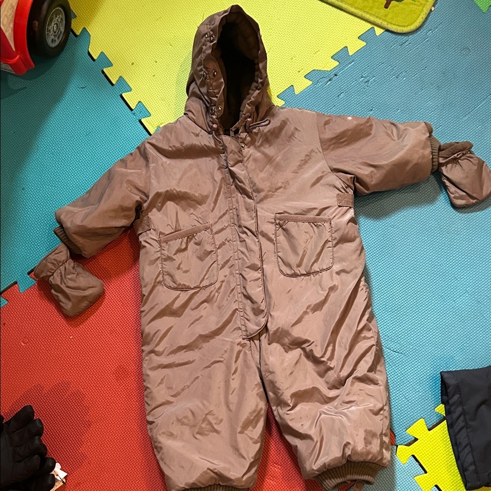 Bonpoint Taupe Kids Puffer Coat with Hood